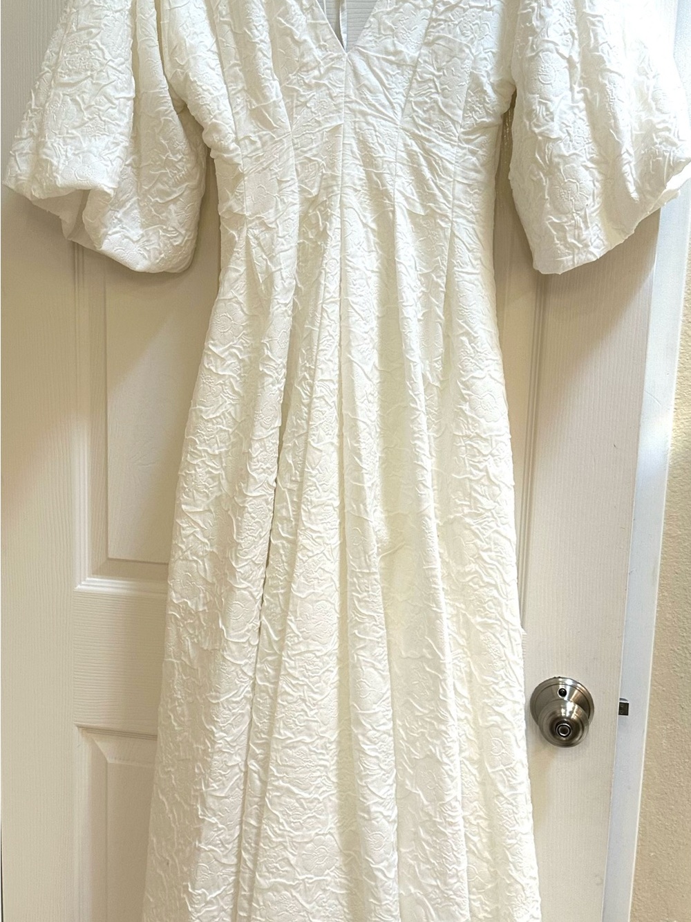 ASOS Cream Textured Puff-Sleeve Wedding Gown